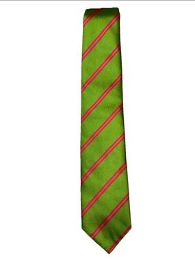 Men’s Handmade Lime Green and Hot Pink Diagonal  Striped Men's Preppy Tie